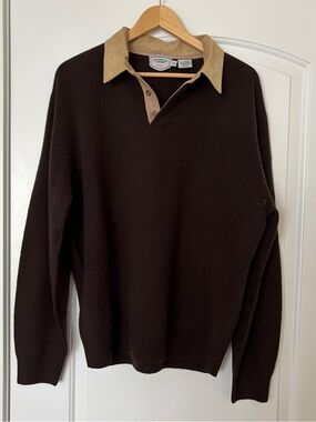 Leo Chevalier 100% Lambswool Sweater Corduroy Collar Men’s L Brown EUC